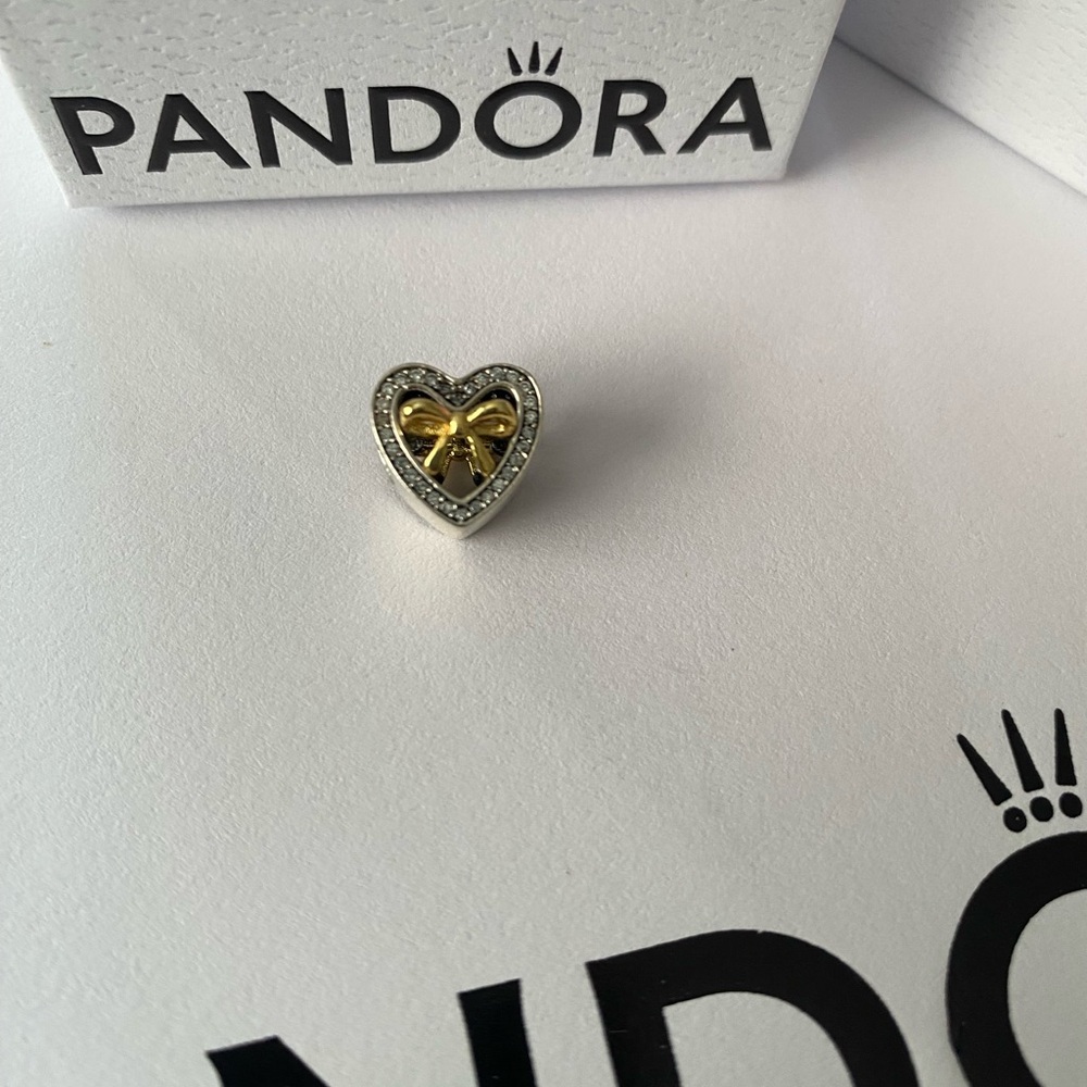 Pandora Heart Charm  with Gold Bow